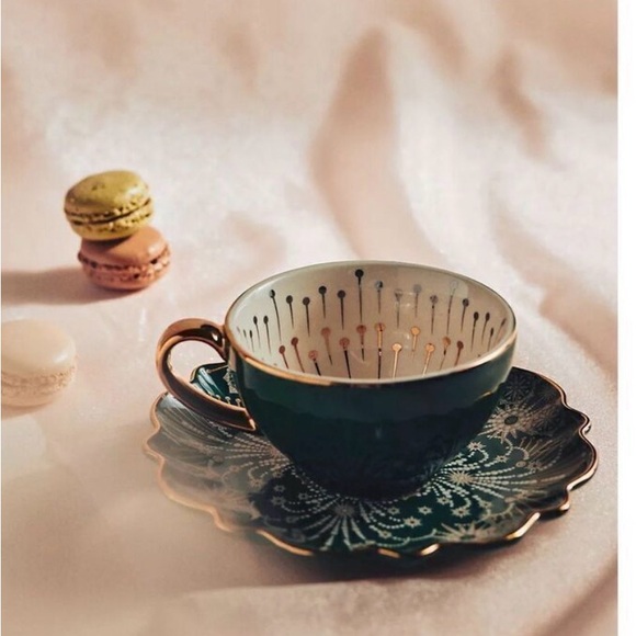 Anthropologie Catherine Martin Starry Night Teacup Saucer Celestial Art Deco